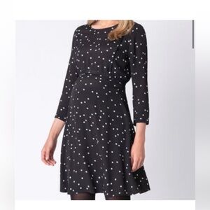 Seraphine polka dot black viscose maternity/nursing dress size 4